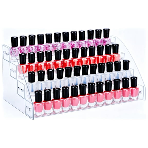 LTECARP Clear Nail Polish Paint Organizer Holder Rack Shelf 4 Tier Acrylic Tattoo Ink Eyeglasses Shelf Essential Oil Display Stand Holds Up to 48-64 Bottles for Table (Fit 1-2oz Bottles)