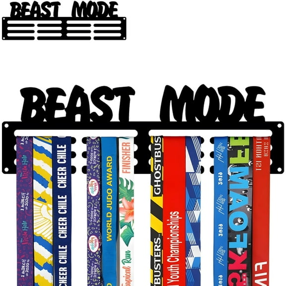 LTECARP Personalized Medal Holder Display Hanger - 'BEAST MODE' - Sturdy Black Steel Metal Medal Holder for Athletes, Holds Over 60 Medals, Easy to Install