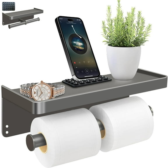LTECARP 2-in-1 Double Roll Wall - Mounted Toilet Paper Holder with Phone Shelf, Rustproof Aluminium, Adhesive/Screw Mount, 1-pack