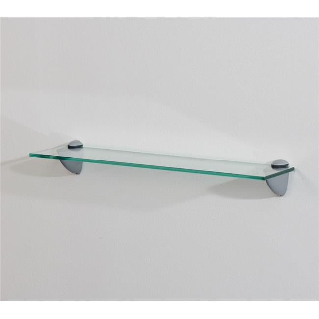 Clear Glass Floating Wall Shelf with Silver Brackets, 18 x 4 inches