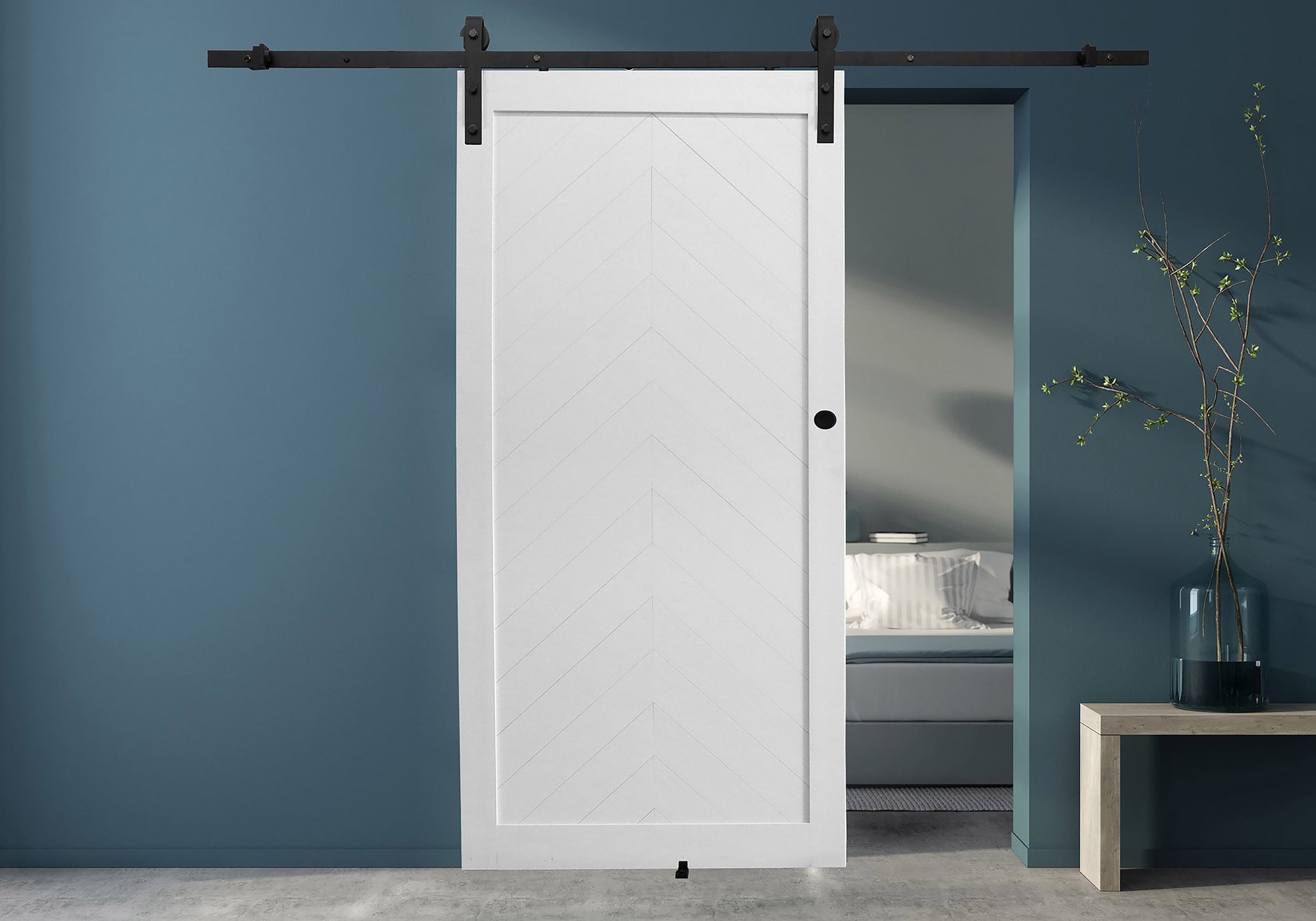 Millbrooke White PVC Chevron Barn Door Kit with Black Hardware