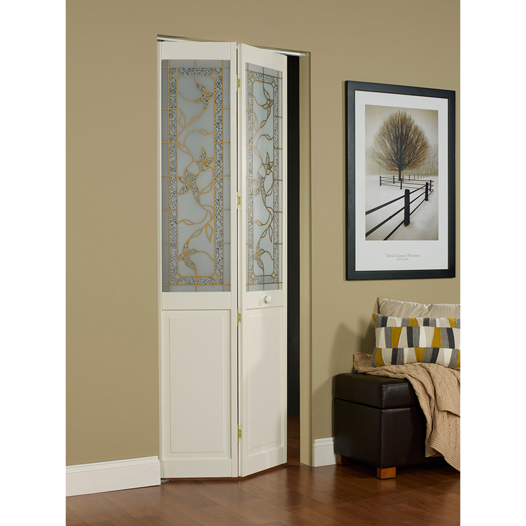 LTL Home Products Pinecroft Tuscany Decorative Glass/Raised Panel Interior Bifold Solid Pine Wood Door, 24" x 80", Unfinished Pine 24x80 Inch - image 1 of 8