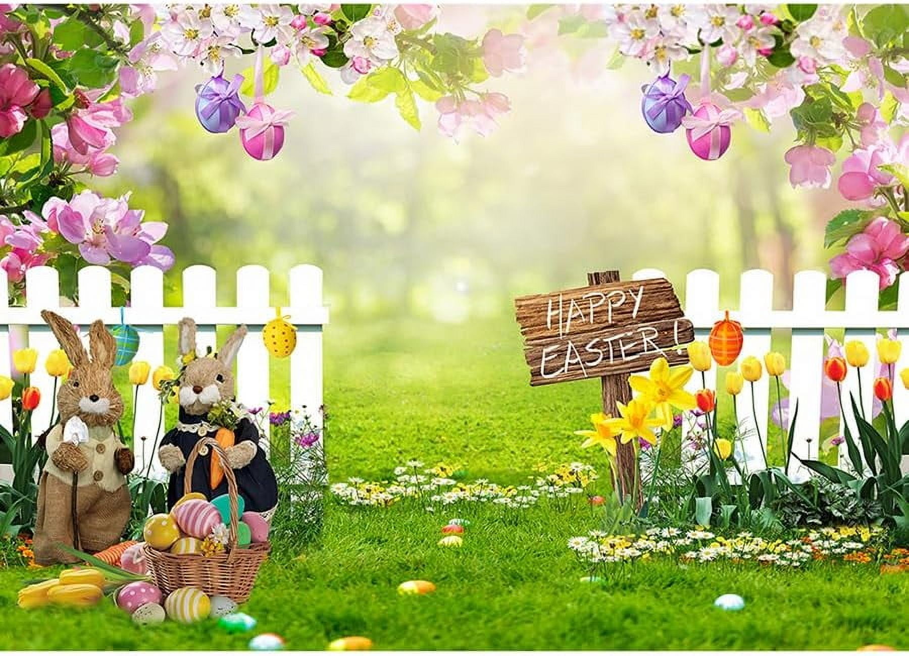 7x5ft Easter Backdrop - Bunny Rabbit Egg Hunt Photography Background For Spring Parties