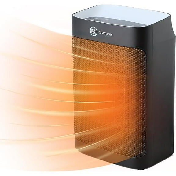 LTMATE Ceramic Space Heater, Portable Electric Heater for Home Bedroom Office, Digital Touch Display, Adjustable Thermostat, Overheat & Tip-Over Protection, 1-12H Timer, 9.9 X 4.8 X 6.3 Inch, 1500W
