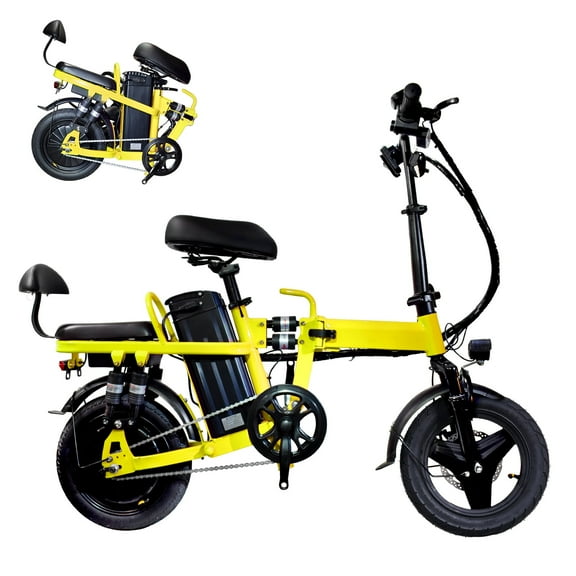LTMATE Foldable Electric Bicycle, 500W Peak Motor 45 Miles 80KM MAX Range, Upgraded E-bike with Front Basket, Phone Holder and Digital Display-Yellow