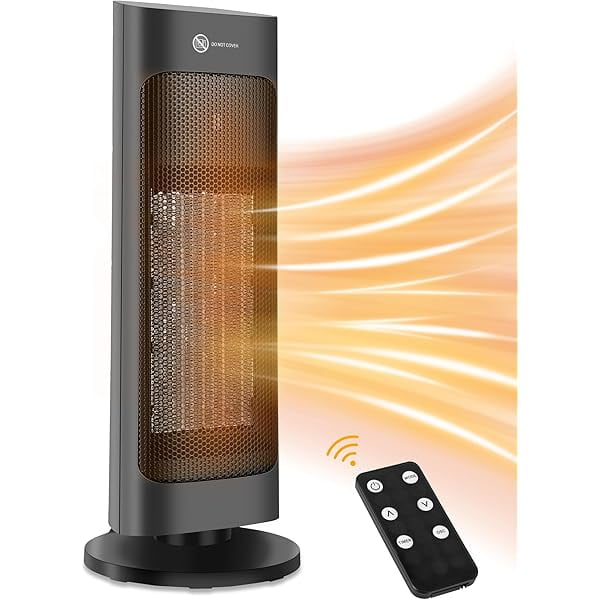 LTMATE Oscillating Ceramic Tower Space Heater, Remote Control Thermostat Heater, for Home Bedroom Office with Adjustable Thermostat, Timer and Overheat & Tip-Over Protection