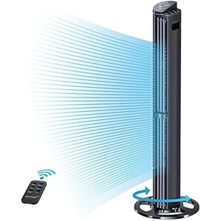 LTMATE Smart Tower Fan with Remote Control, 80° Oscillating, 6 Hyper Speeds, 3 Modes, 15H Timer, 40”Portable Floor Bladeless Fan for Bedroom Home Office, Detachable cleaning