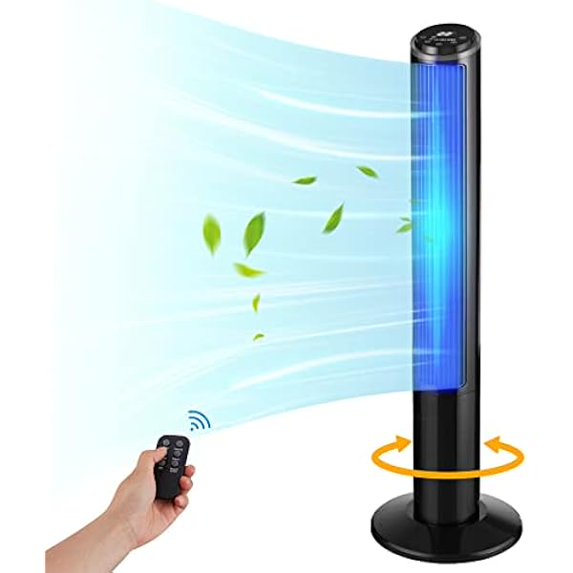 LTMATE Tower Fan Oscillating with Remote Control, 75° 3 Speeds, 2 Modes, 15H Timer, LED Display, 40”Portable Floor Bladeless Fan for Bedroom Home Office, Quiet Cooling