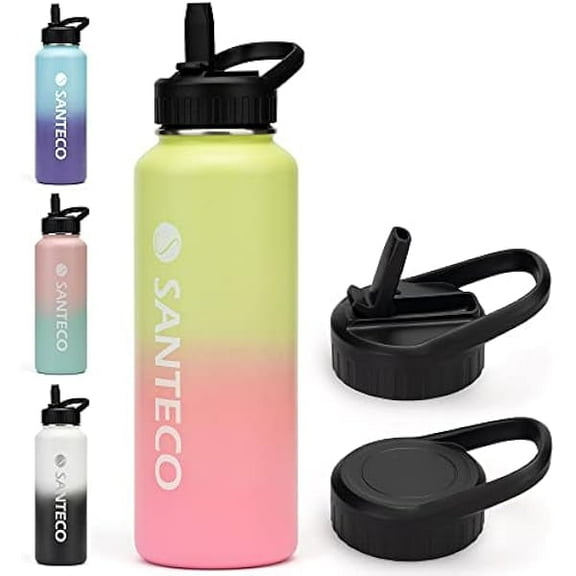 LTMATE Water Bottle 40 oz, Vacuum Insulated Stainless Steel Bottle with Straw Handle Lid, Leakproof Bottles, Wide Mouth Easy Clean, Keep Drinks Hot & Cold for Gym, Camping, Hiking, Yellow Pink