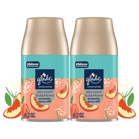 Glade® PlugIns®, Juicy Peach & Elderflower, Large Auto refills, 12.4 oz, 2 Count