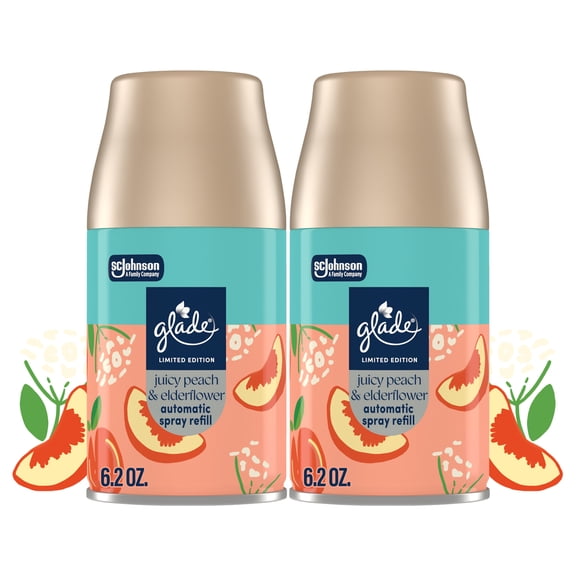 Glade PlugIns, Juicy Peach & Elderflower, Large Auto refills, 12.4 oz, 2 Count