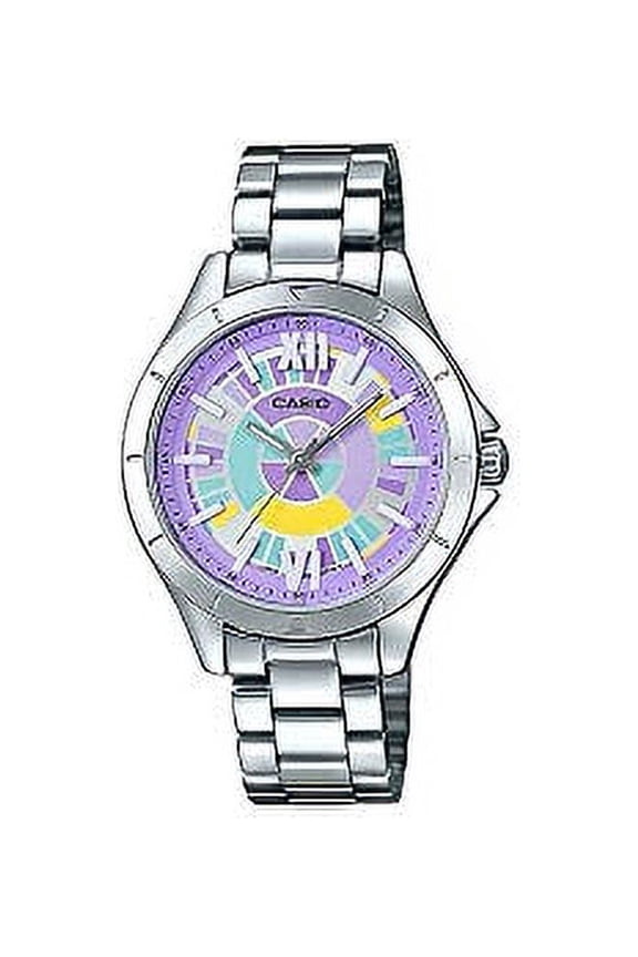LTP-E129D-6A Women Silver Band with Colorful Purple Dial Watch