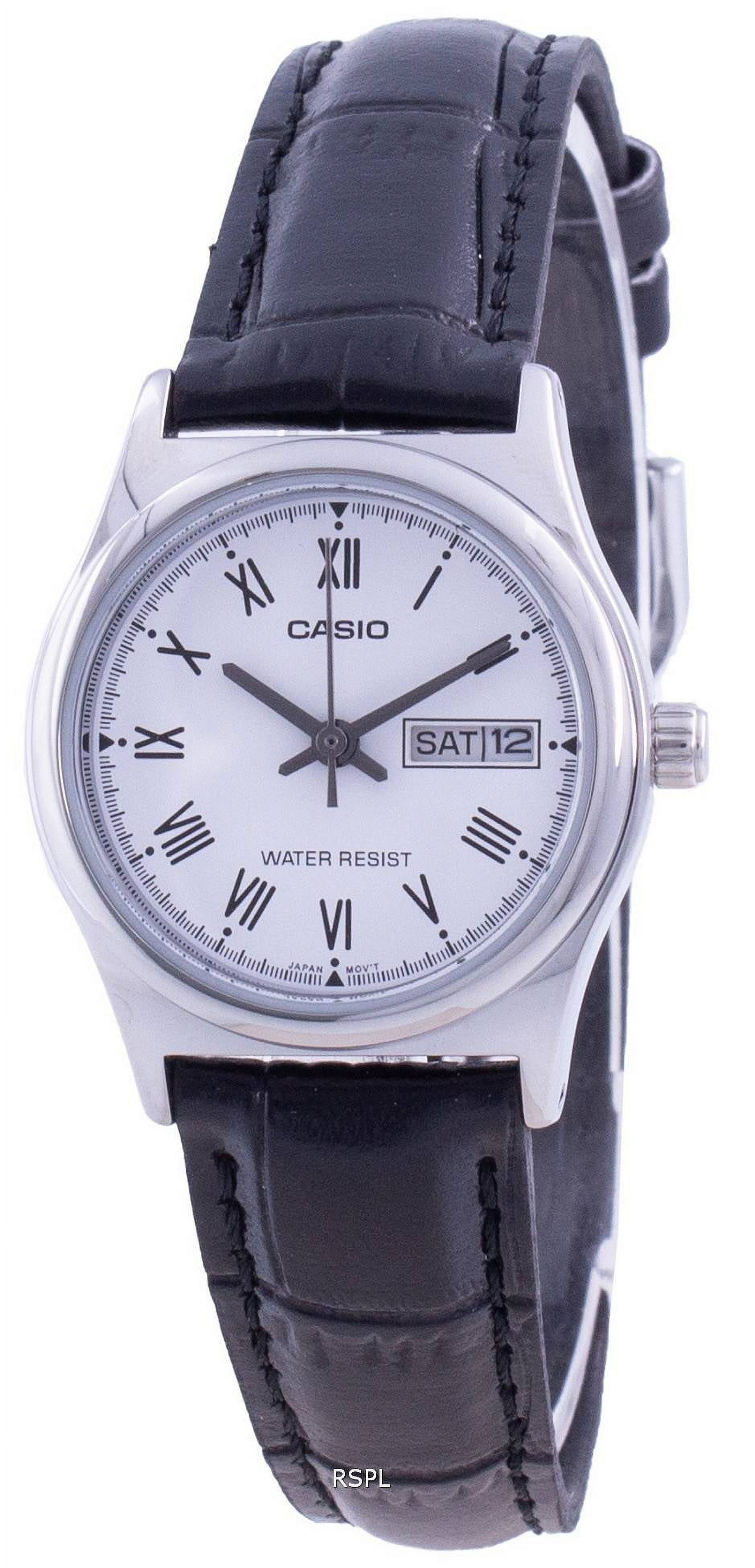Casio Women’s White Dial Black Leather Strap Watch - LTP-V006L-7BUDF