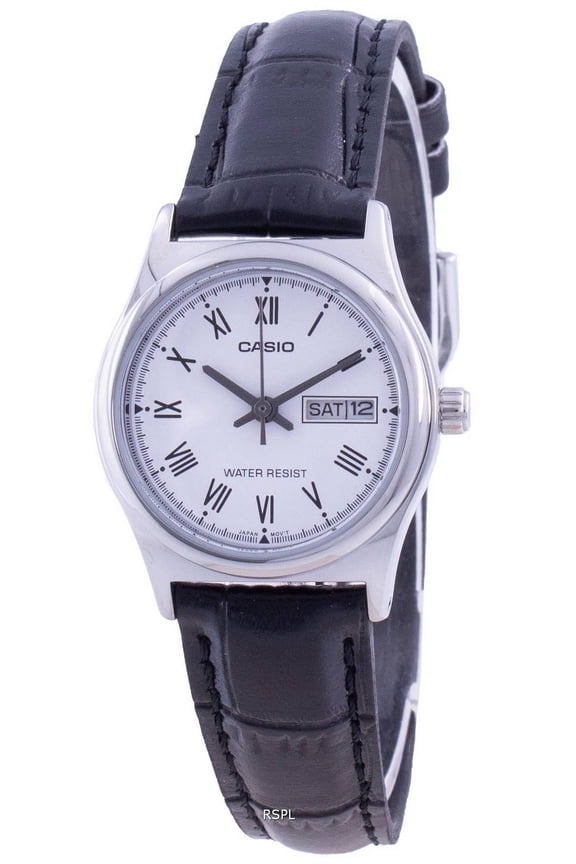 Womens White Dial Black Leather Strap Watch - LTP-V006L-7BUDF