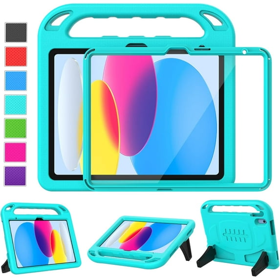 LTROP Kids Case for New iPad (A16) 11th Generation (11-inch, 2025)/ 10th Gen (10.9-inch, 2022) with Screen Protector, Durable Shockproof Handle Stand Cover Case for iPad 11th/ 10th Gen, Turquoise