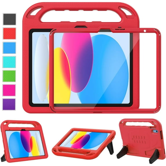 LTROP Kids Case for New iPad (A16) 11th Generation (11-inch, 2025)/ 10th Gen (10.9-inch, 2022) with Screen Protector, Durable Shockproof Handle Stand Cover Case for iPad 11th/ 10th Gen, Red