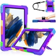 LTROP Kids Case for Samsung Galaxy Tab A8 10.5 Inch 2022SM-X200/X205/X207,Galaxy Tab A8 Case,Rugged Protective Cover Case with Swivel Stand/Shoulder Hand Strap for Samsung Tab A8 10.5 2022, Purple