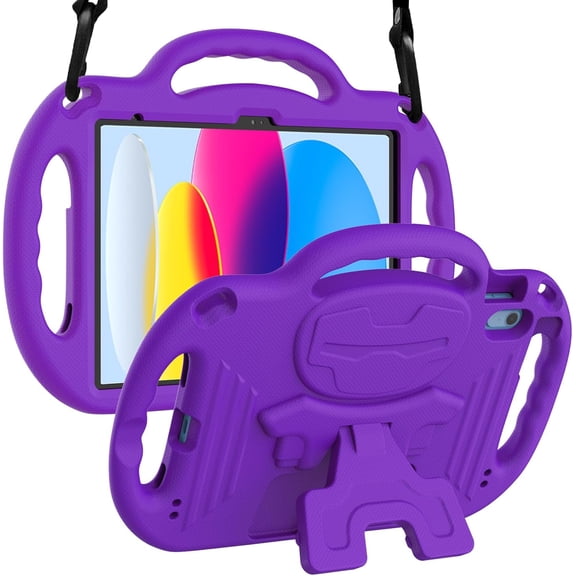 LTROP Kids Case for iPad 11th Generation (11-in, 2025)/ 10th Gen (10.9 in, 2022) with Shoulder Strap, Durable Lightweight Handle Stand Child-Proof Bumper Case for iPad 11th/ 10th Gen, Purple