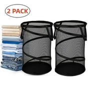 LTS EMIRA 2 Pack Large Collapsible Laundry Basket Foldable Mesh Pop Up Hamper with Handles for Laundry Room, Bathroom, Kids Room, College Dorm, Travel, Storage Organizer, Black