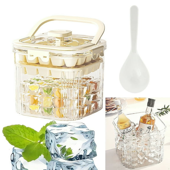 LTS EMIRA Portable Ice Bucket for Freezer with Lid & Ice Tong for Outdoor Camping, Plastic Clear Refrigerator Ice Cube Storage Bin for Whiskey Wine Cocktail Party, Big Ice Cube Mold Tray for Ice Bath