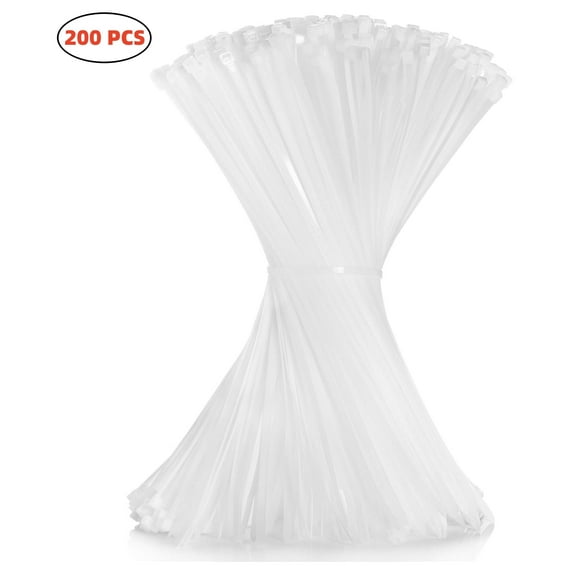 LTS EMIRA Zip Ties,White Zip Ties 12 Inch 200 Pack, 120 lbs Nylon Cable Ties Self Locking Tie Straps, Heavy Duty clear zip ties, Tiny Cable Ties for Indoor and Outdoor