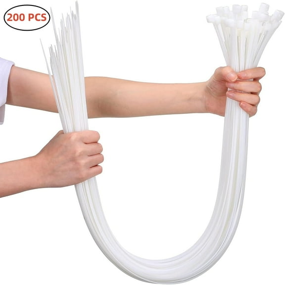LTS EMIRA Zip Ties,White Zip Ties 20 Inch 200 Pack, 120 lbs Nylon Cable Ties Self Locking Tie Straps, Heavy Duty clear zip ties, Tiny Cable Ties for Indoor and Outdoor