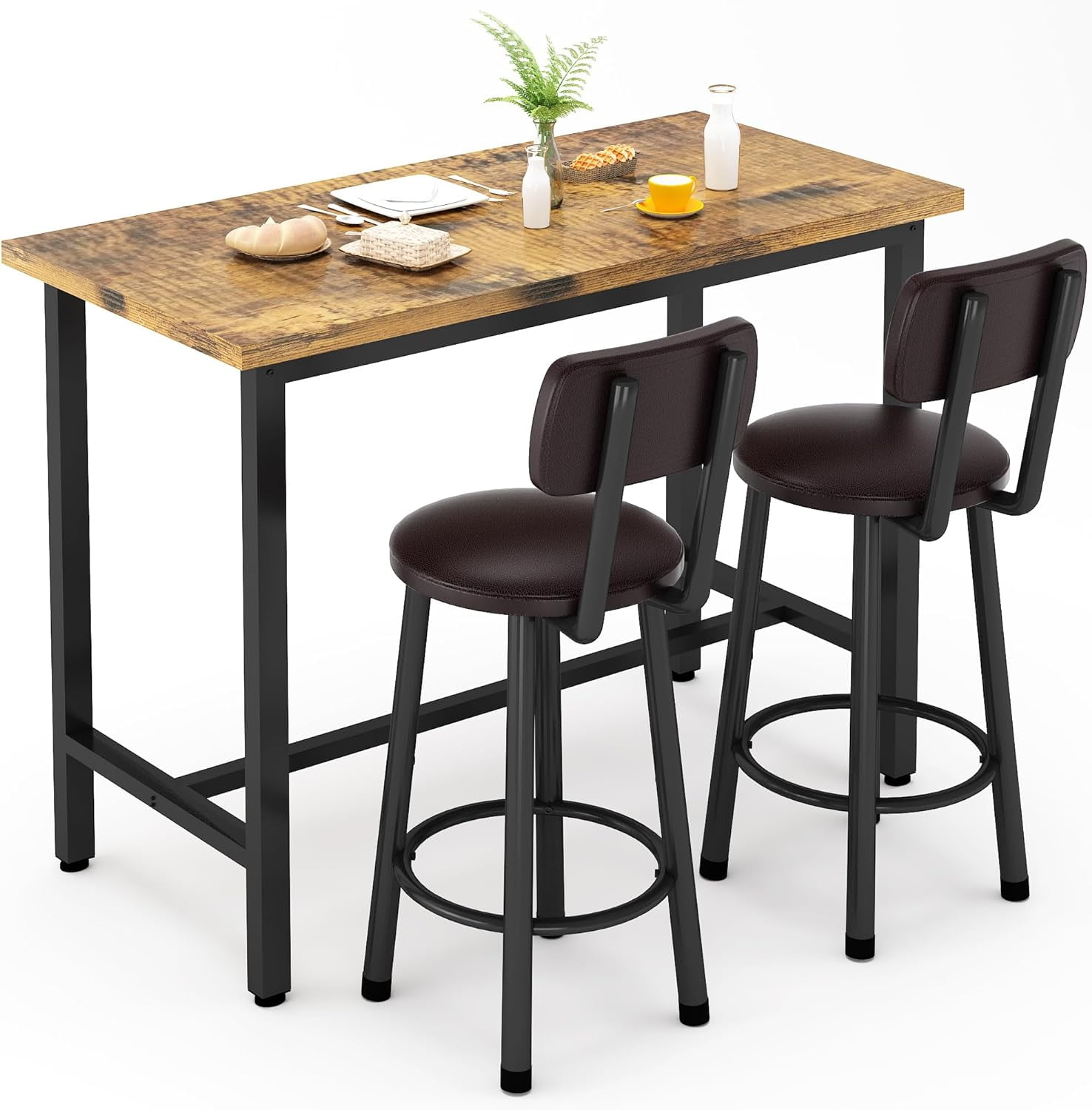 Rustic Brown 3-Piece Pub Dining Set with Drop Leaf Table