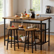 LTTROMAT Kitchen Island with Seating and Storage, 47.2" Wooden Counter Height Bar Table with 2 Stools, Space Saving Dining Table Set for Small Apartment or Bistro, Brown