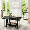thumbnail image 1 of LTTROMAT 3-Piece Living Room Table Set, Coffee Table with 2 Round End Tables, Faux Marble Top & Metal Frame, for Apartment & Home, Black, 1 of 7