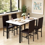 Cvortll Dining Table Set for 4, Modern Faux Marble Kitchen Table Set with 4 Leather Upholstered Chairs, 5-Piece Dinette for Dining Room, Nooks