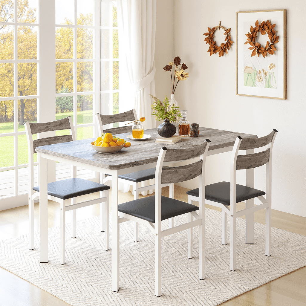 LTTROMAT Dining Table Set for 4 with PU Leather Chairs, Modern