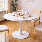 Cvortll Round Dining Table, 31.5 inch Round Artificial Marble Dining Table, Round Pedestal Table for Mid-Century End Table Coffee Office Living Room Table, White