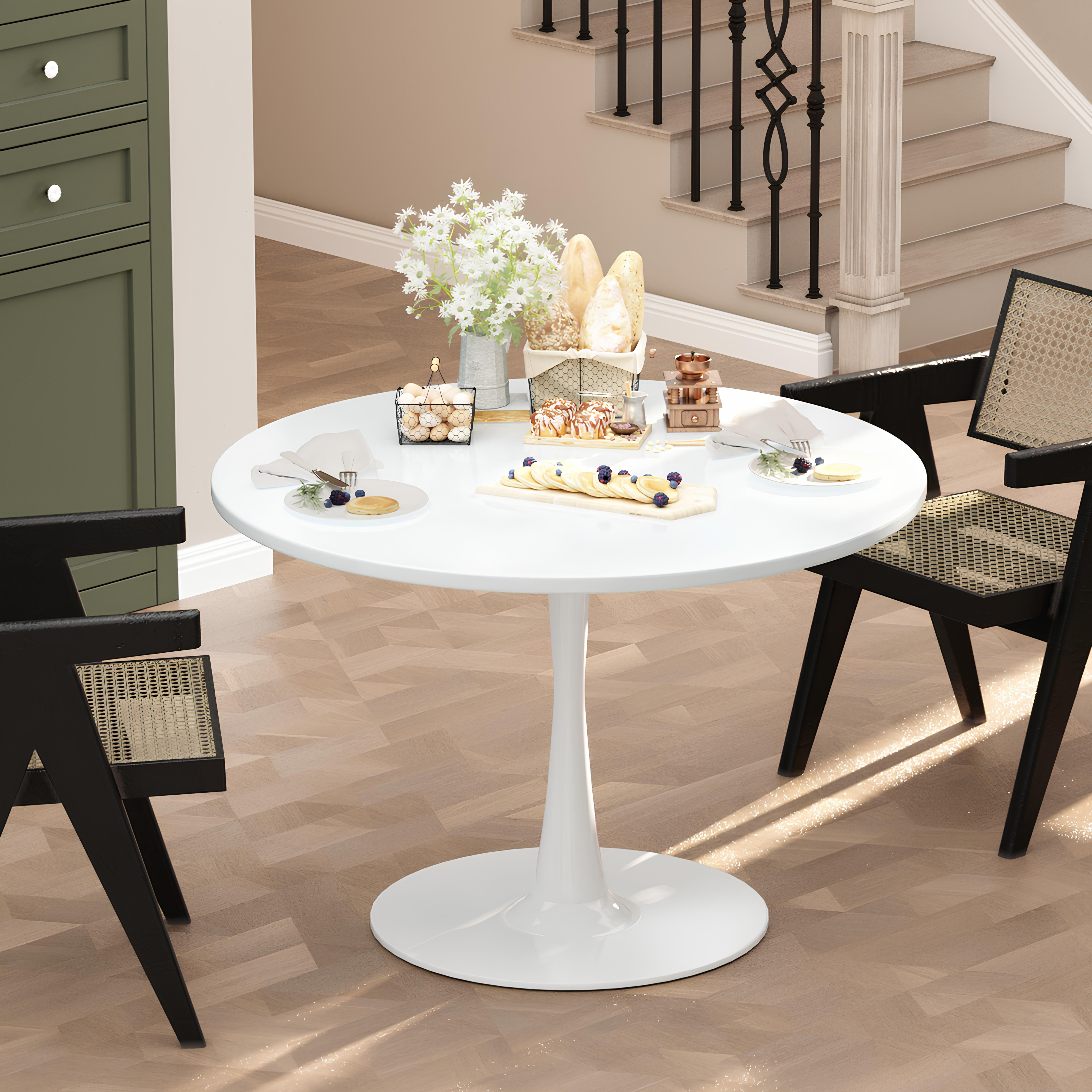 Cvortll Round Dining Table, 31.5 inch Tulip Table Pedestal Dining Table, Round Pedestal Table for Mid-Century End Table Coffee Office Living Room Table, White