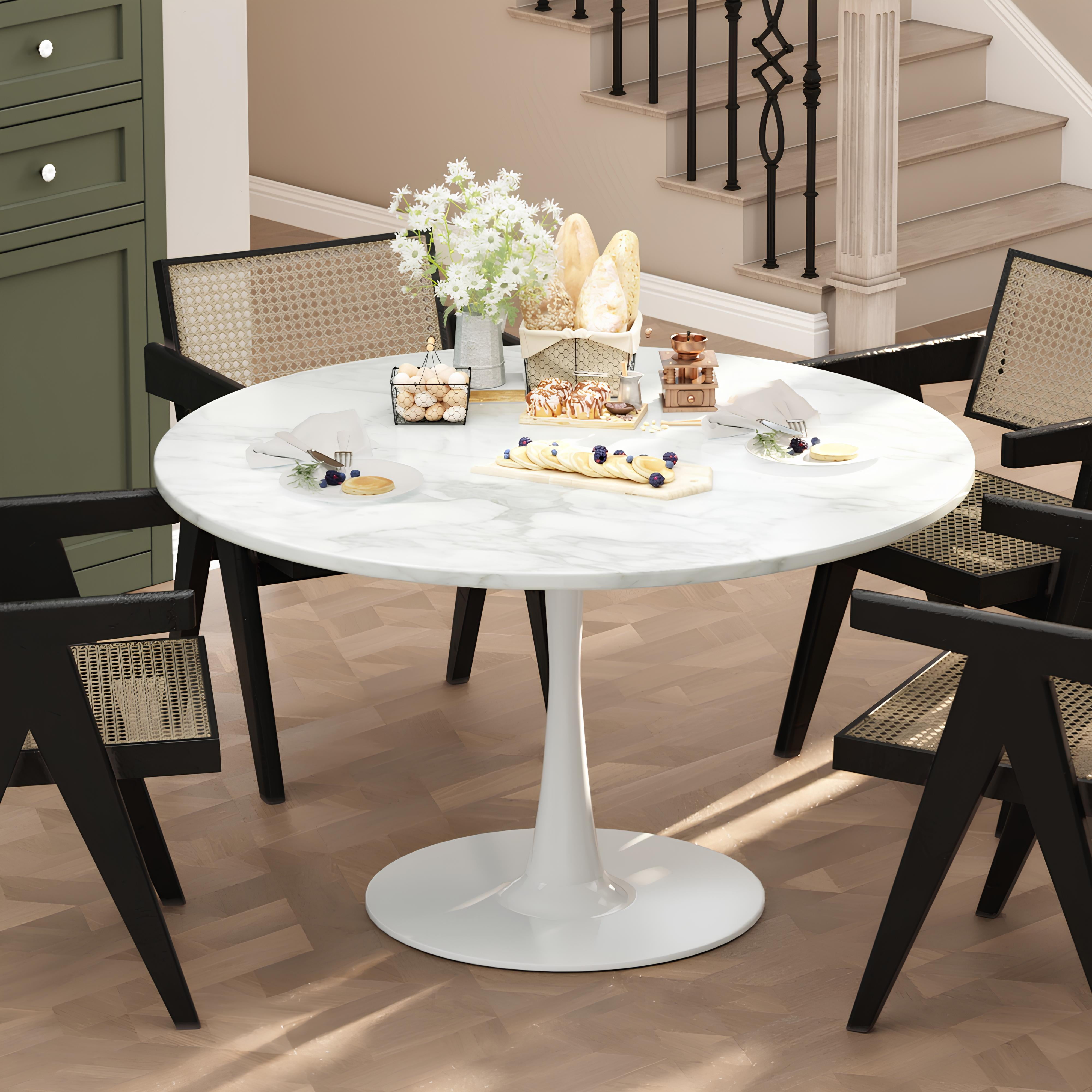 LTTROMAT Round Dining Table 42 inch Tulip Table Pedestal Dining Table Round Pedestal Table for Mid Century End Table Coffee Office Living Room Table