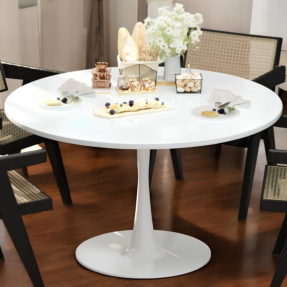 Cvortll Round Dining Table, 42 inch Tulip Table Pedestal Dining Table, Round Pedestal Table for Mid-Century End Table Coffee Office Living Room Table, White