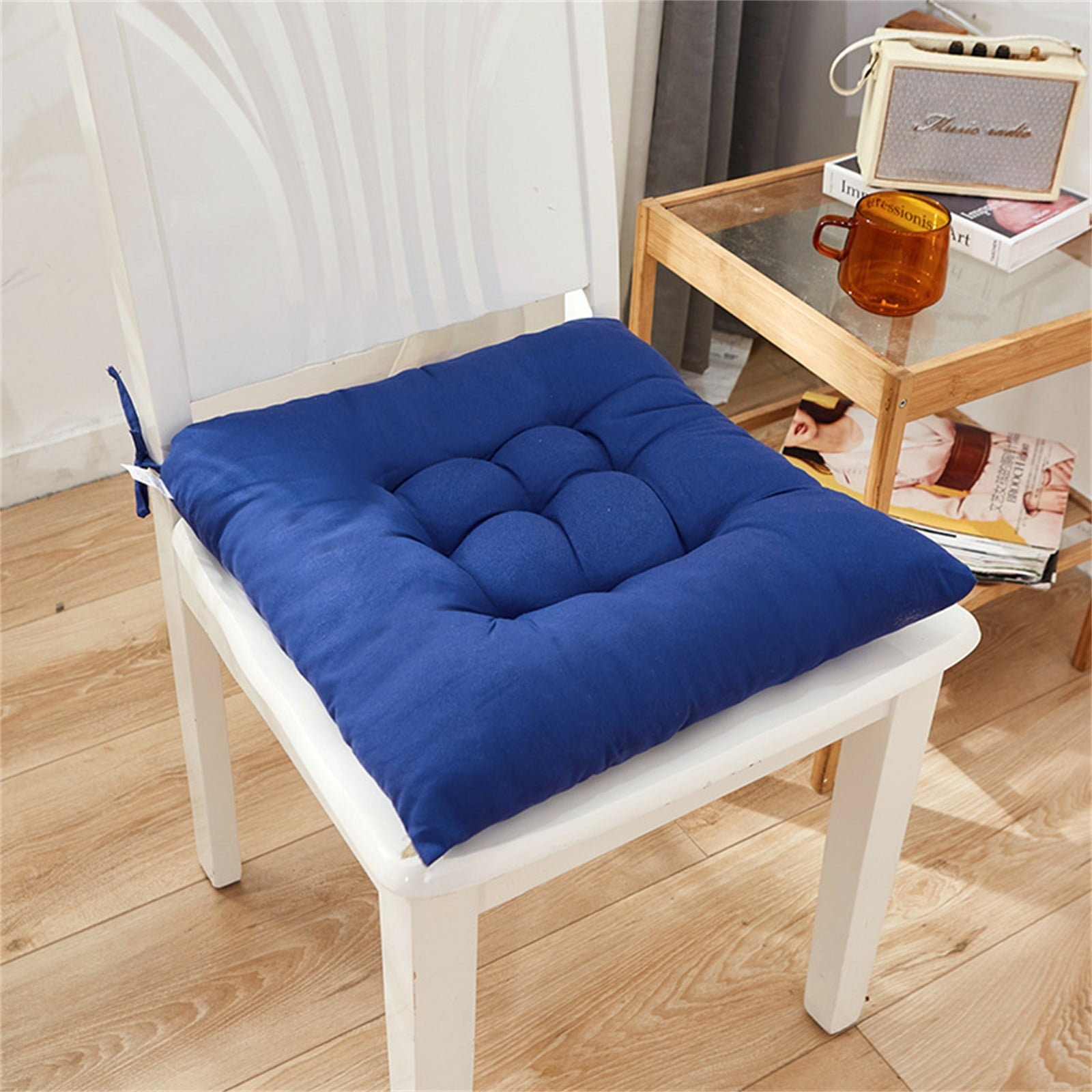 LTTVQM 16 x 16 inches Chair Cushions for Dining Chairs Chair Pads Cushion for Kitchen Office Tufted Square Seat Cushion with Ties Blue Walmart