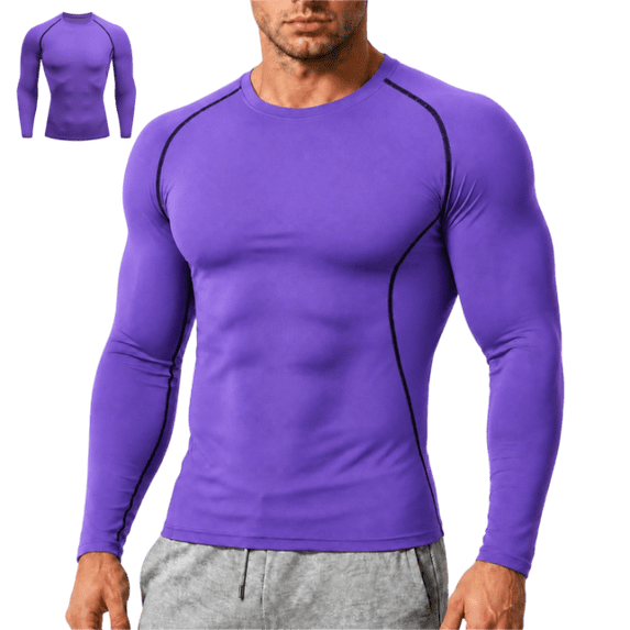 LTTVQM 2 Pack Compression Shirts Men Long Sleeve Lightweight Breathable Rash Guard Workout Undershirt Casual Basic Layer Athletic Running Sports Tops Purple 3XL