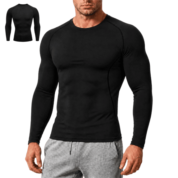 LTTVQM 2 Pack Compression Shirts Men Long Sleeve Lightweight Breathable Rash Guard Workout Undershirt Casual Basic Layer Athletic Running Sports Tops Black L