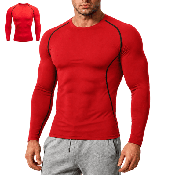 LTTVQM 2 Pack Compression Shirts Men Long Sleeve Lightweight Breathable Rash Guard Workout Undershirt Casual Basic Layer Athletic Running Sports Tops Red XL
