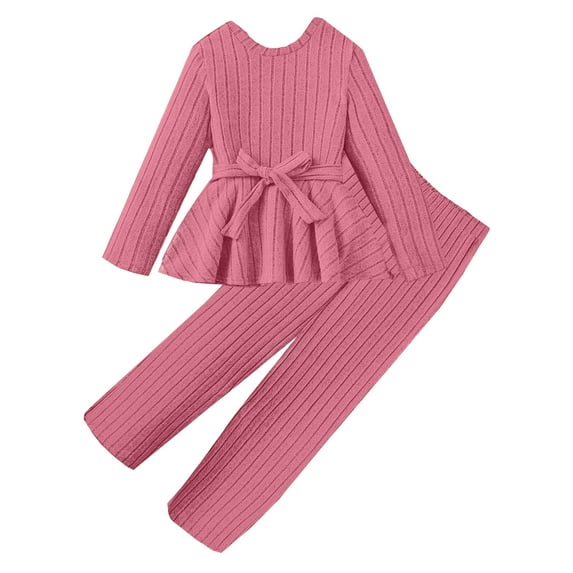 LTTVQM 2 Piece Outfits Girls 8-12 Cotton Comfy Long Sleeve Knit Shirts & Trendy Long Pants for Kids Girls Winter Fall Sets Outfits Hot Pink 9 Years