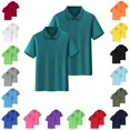 thumbnail image 1 of LTTVQM 2Pcs Girls Boys' School Uniform Short-Sleeve Lightweight Quick-Dry Polo Shirts, Breathable Cotton Button Collared Athletic Workout Golf Shirts Dark Green 7-8 Year, 1 of 6