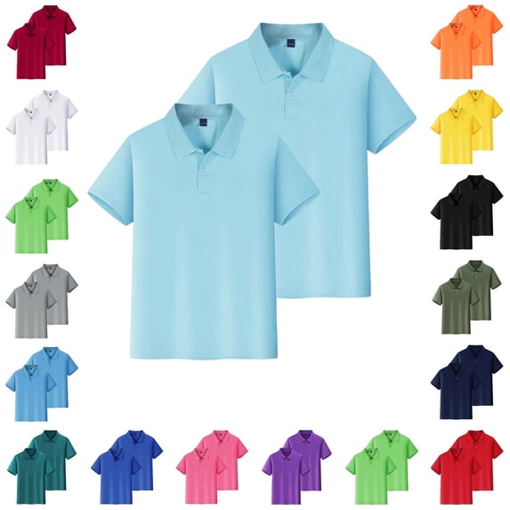 LTTVQM 2Pcs Girls Boys' School Uniform Short-Sleeve Lightweight Quick-Dry Polo Shirts, Breathable Cotton Button Collared Athletic Workout Golf Shirts Light Blue 9-10 Year