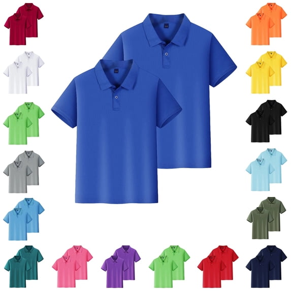 LTTVQM 2Pcs Girls Boys' School Uniform Short-Sleeve Lightweight Quick-Dry Polo Shirts, Breathable Cotton Button Collared Athletic Workout Golf Shirts Royal Blue 9-10 Year