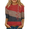 thumbnail image 1 of LTTVQM 3/4 Sleeve Shirts for Girls Winter Fashion Color Block Print Loose Fit T-Shirts Holiday Round Neck Blouse Tween Girls Clothes Deep Red 5-6 Years, 1 of 4