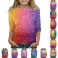thumbnail image 1 of LTTVQM 3/4 Sleeve Tops for Girls Funny Casual Rainbow Gradient Print T Shirts Comfortable Crew Neck Blouse Tween Girls Fall Trendy Tops 3-13 Years, 1 of 5