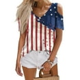 LTTVQM 4th of July Trendy Tops for Women 2024 Cold Shoulder Short