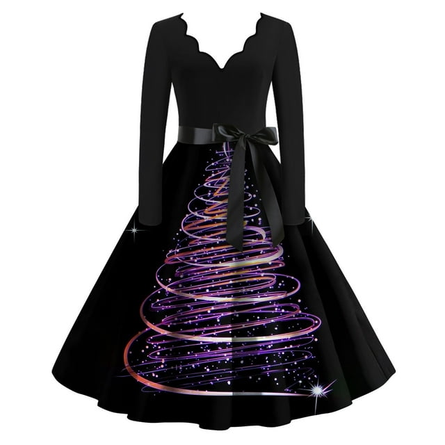 LTTVQM Christmas Party Dress for Women Christmas Dress Hepburn Style ...