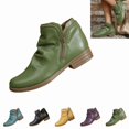 thumbnail image 1 of LTTVQM Ankle Boots for Women Casual Low Block Heel Arch Support Slip-On Booties with Side Zipper Leather Fall Winter Wide Width Round Toe Non Slip Walking Short Boots Green 39(US-7.5), 1 of 4