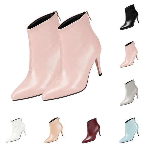LTTVQM Ankle Boots for Women Pointed Toe Dressy Slip On Stiletto High Heels With Back Zipper | Elegant Non Slip Smooth Short Boots, Durable Outsole, Slim Fit For Office Wedding Party