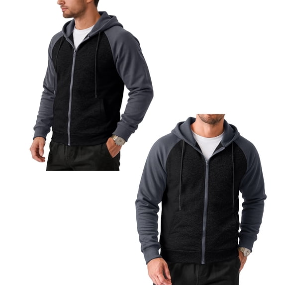 LTTVQM Autumn Mens Hoodie Classic Contrast Zip Hoodie Soft Fleece Relaxed Fit Everyday Layering Jacket Black 2XL